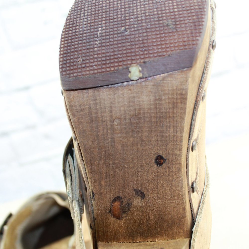 SANITA Brown Leather Wood Heel Backless Ankle Stra - Picture 8 of 9